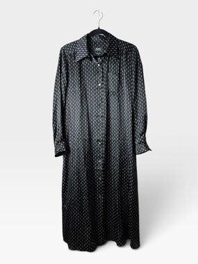 A.P.C. Rue Madam Paris Long Shirt Dress Size 38 Black 100% Silk (U)